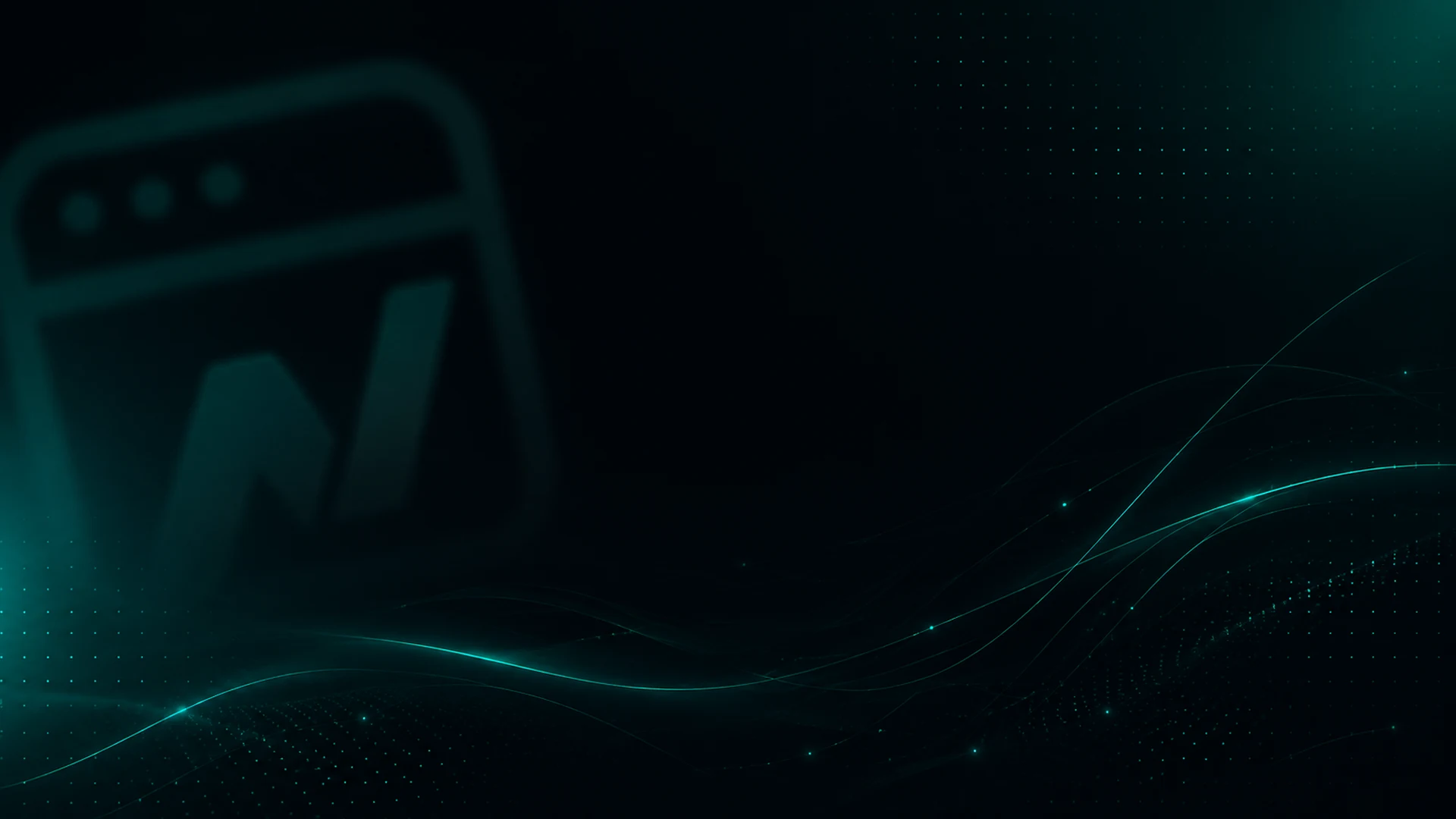 Fundo escuro com logo do Negócio Avançado desfocada e linhas digitais em verde neon